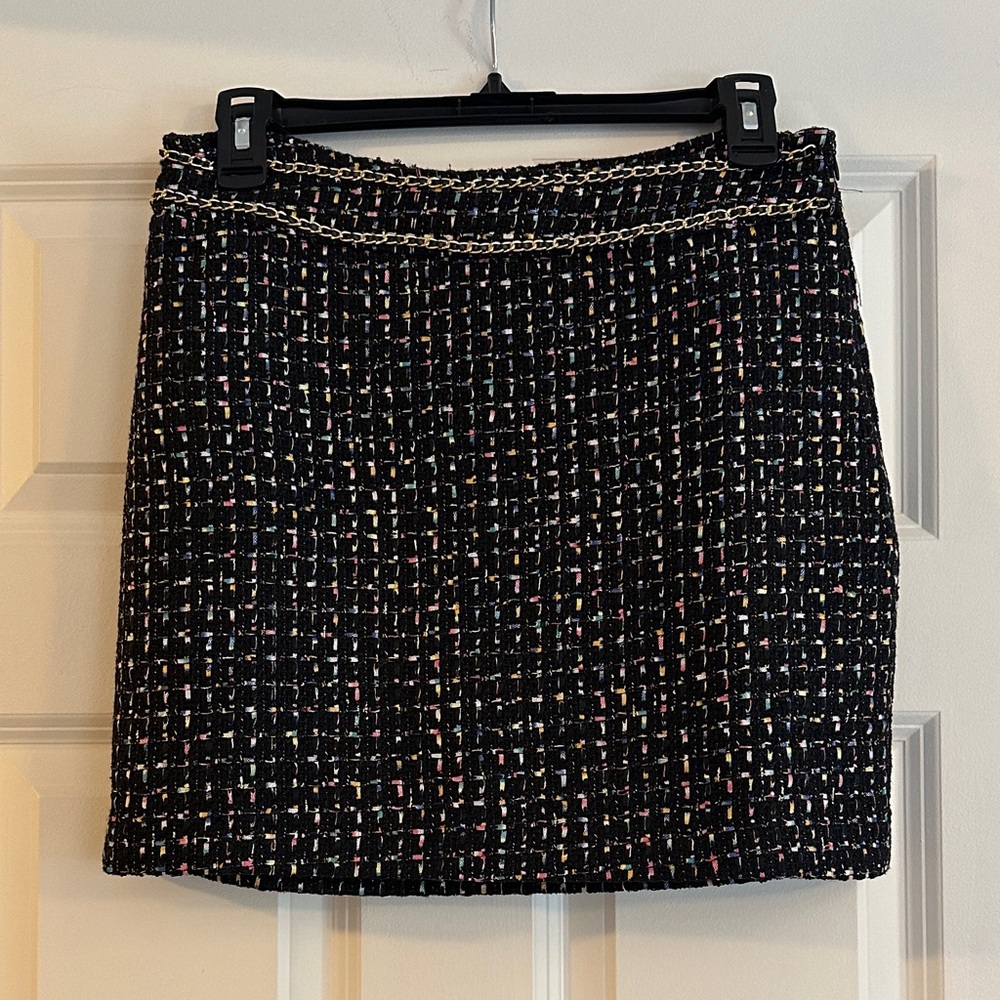 Endless Rose Black Tweed Mini Skirt with Chain Accent NWT